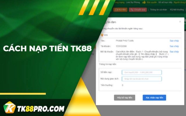 Cách Nạp tiền TK88