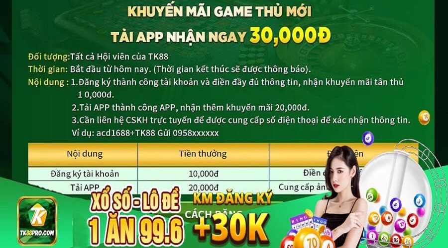 Khuyến Mãi TK88 - Cách tham gia khuyến mãi tải app nhận 30K khuyến mãi tải app